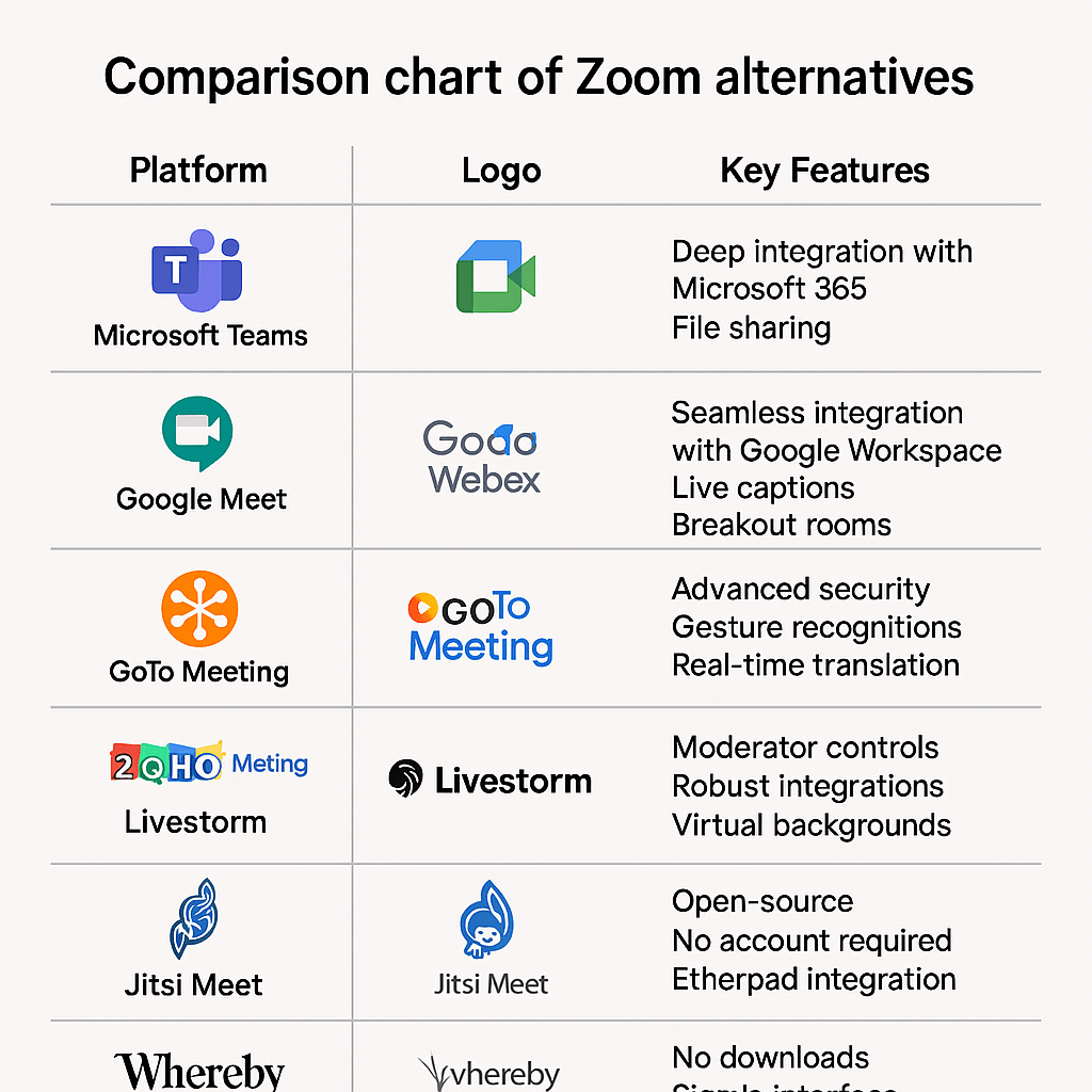 Comaparision table of Zoom Aternatives