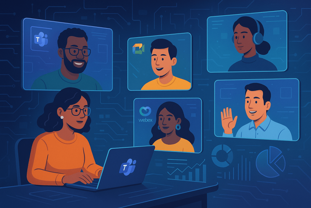 Illustration of A group of people using online video confrence tools in 2025