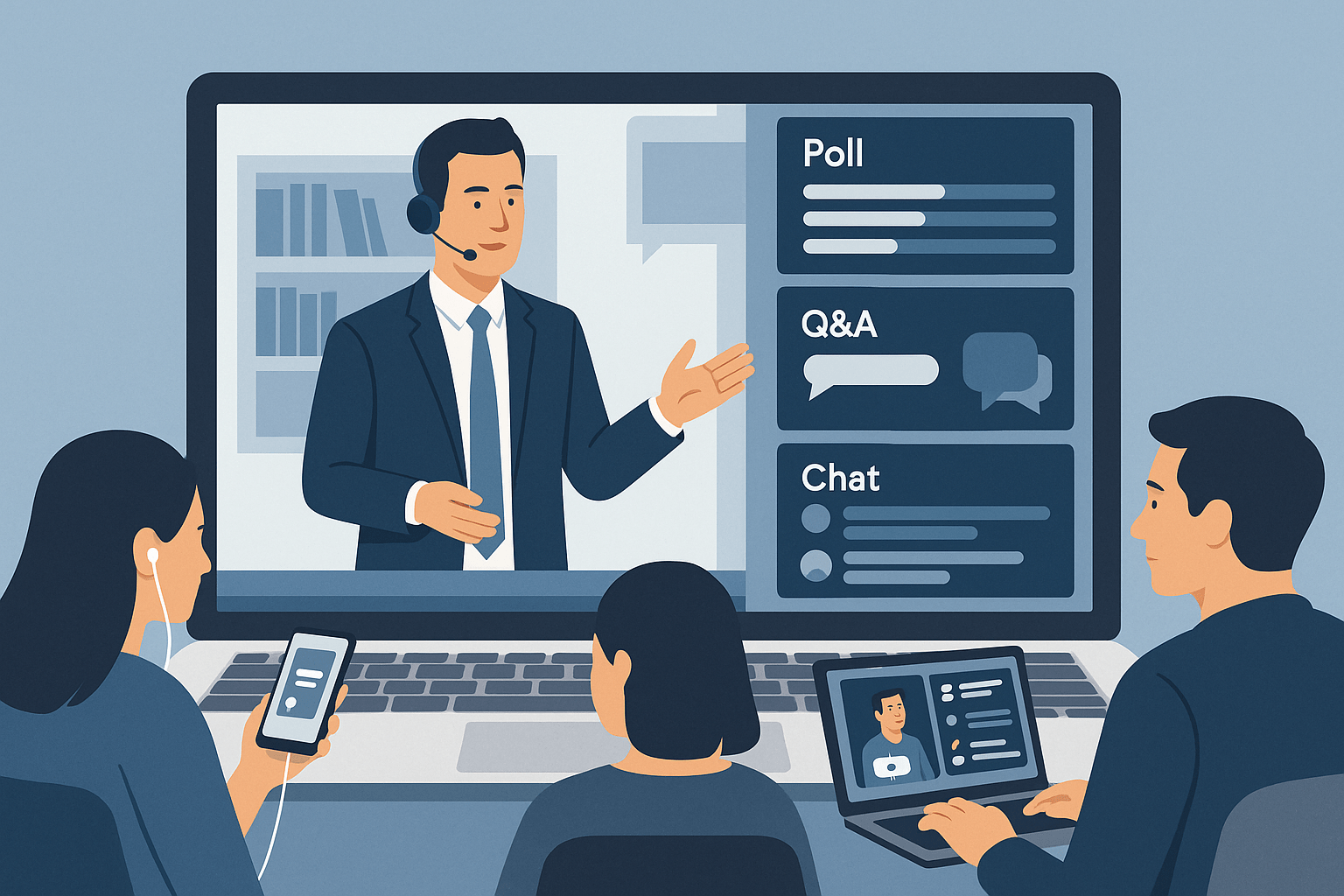 Illustration Illustration of A group of people using online video call tools in 2025