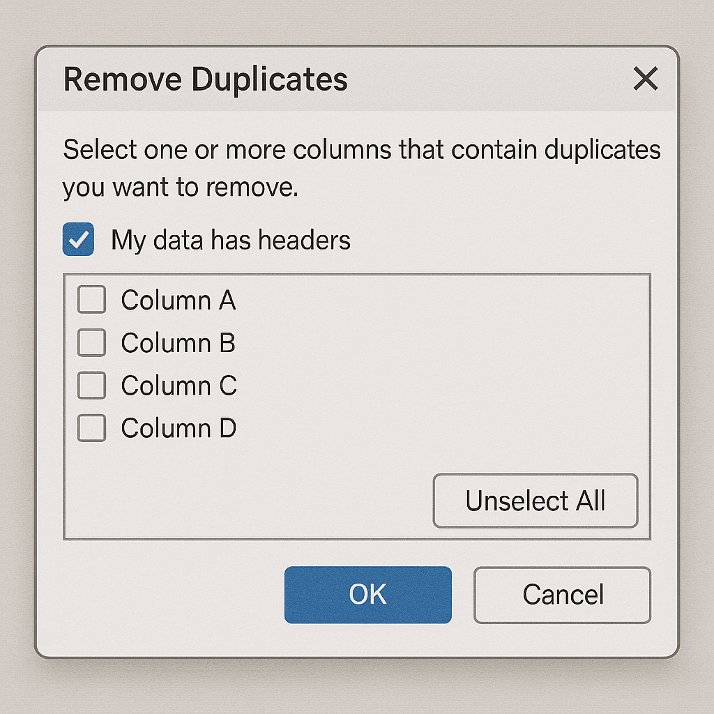 Screenshot of Dialouge showcasing how to remove duplicated in excel