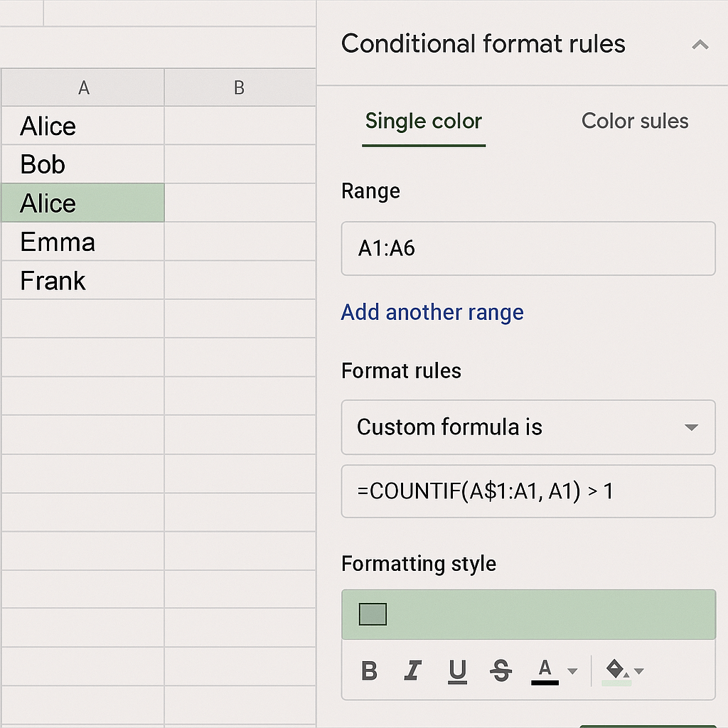 Screenshot of removing duplicates from Gsheets
