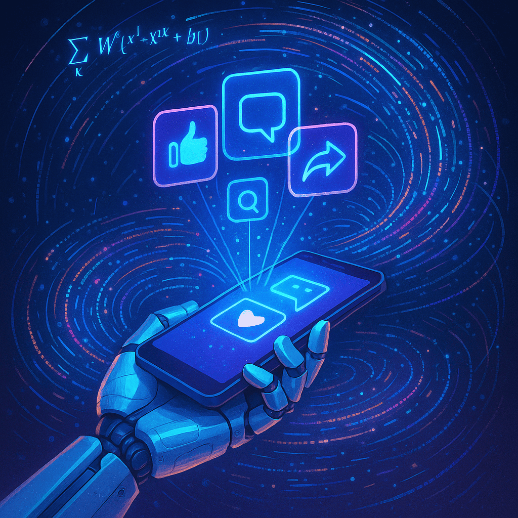 A collage of three mini-scenes: (1) A fashion brand’s vibrant social media feed with high engagement numbers and trend analytics; (2) A travel influencer editing a video with an AI-generated highlight reel on a laptop; (3) A customer service chatbot on a smartphone screen providing instant responses, with a happy customer nearby. Each scene is seamlessly integrated with digital connection lines, illustrating AI’s impact across industries.

