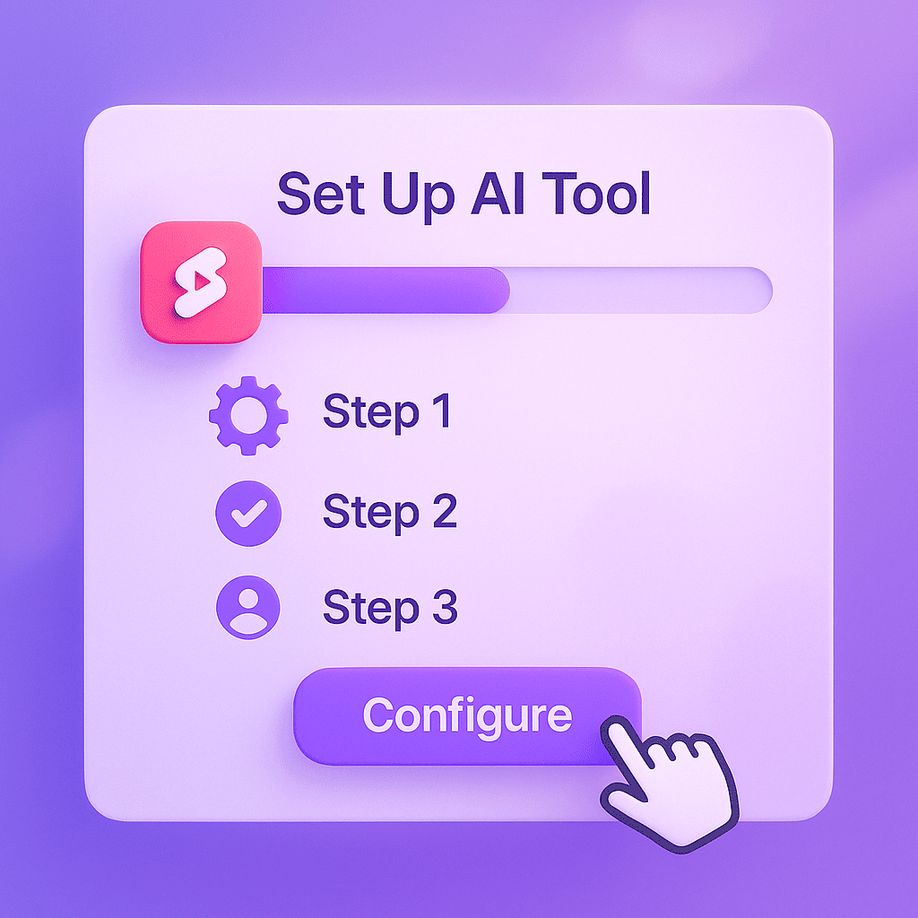 A high-energy, dynamic scene of floating YouTube Shorts thumbnails and AI-generated video ideas. The scene includes mini video thumbnails with vibrant, violet-themed backgrounds, overlaid with text like “Tech Review,” “Trending Dance,” and “Life Hacks.” The ideas are shown popping out of an AI generator, depicted as a futuristic machine with glowing lavender and violet elements. The background features stylized digital waves and dots to enhance the sense of movement.