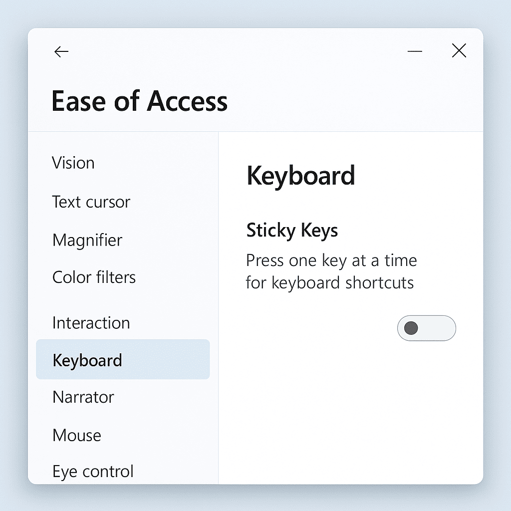 A side-by-side comparison of Sticky Keys pop-up notifications on Windows 10 and Windows 11. The Windows 10 version shows a classic dialog box with the option to disable Sticky Keys, while the Windows 11 version features a modern notification-style prompt. Both are set against a simple, clean background.