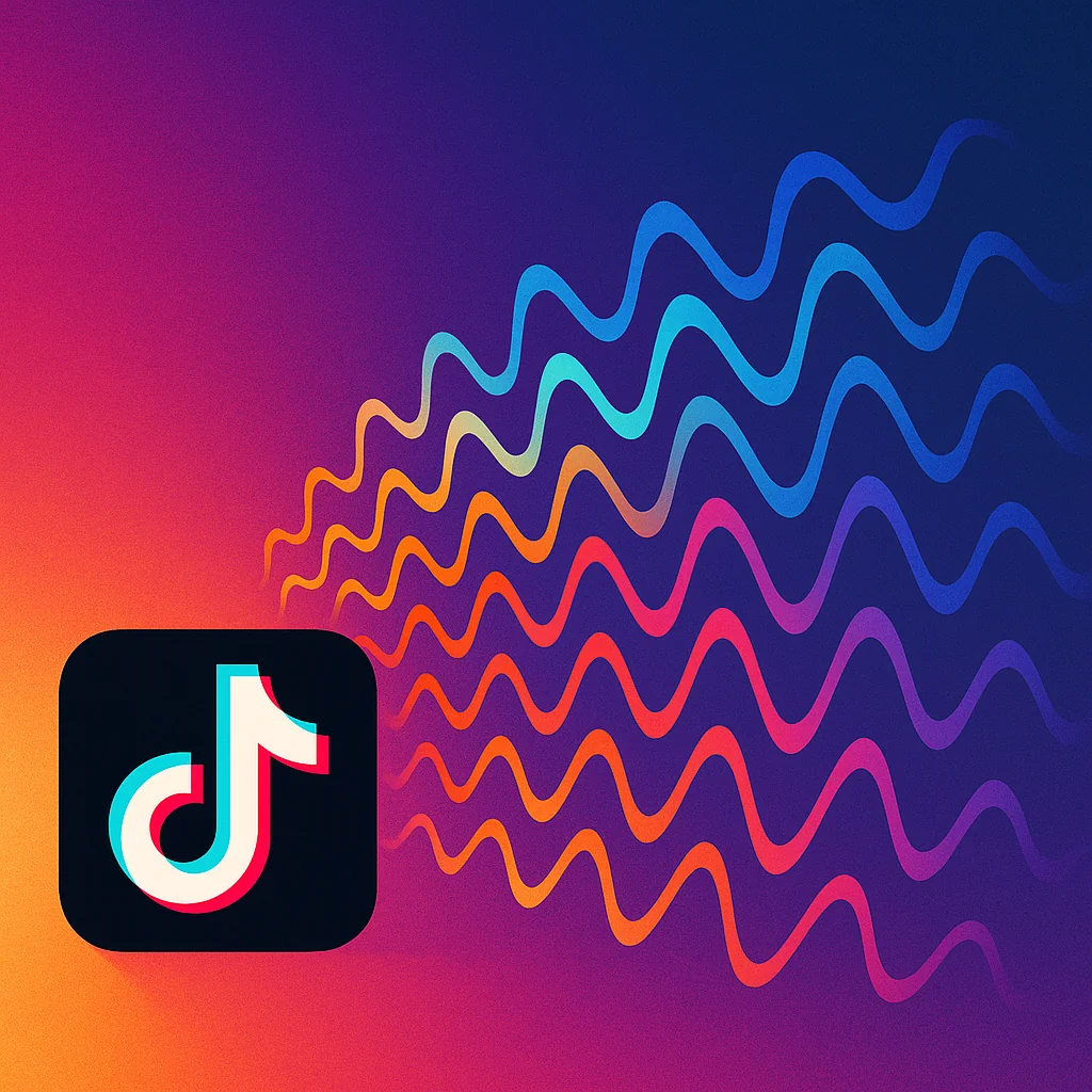 Illustration of a TikTok app with sound waves representing the impact of trending sounds on engagement.