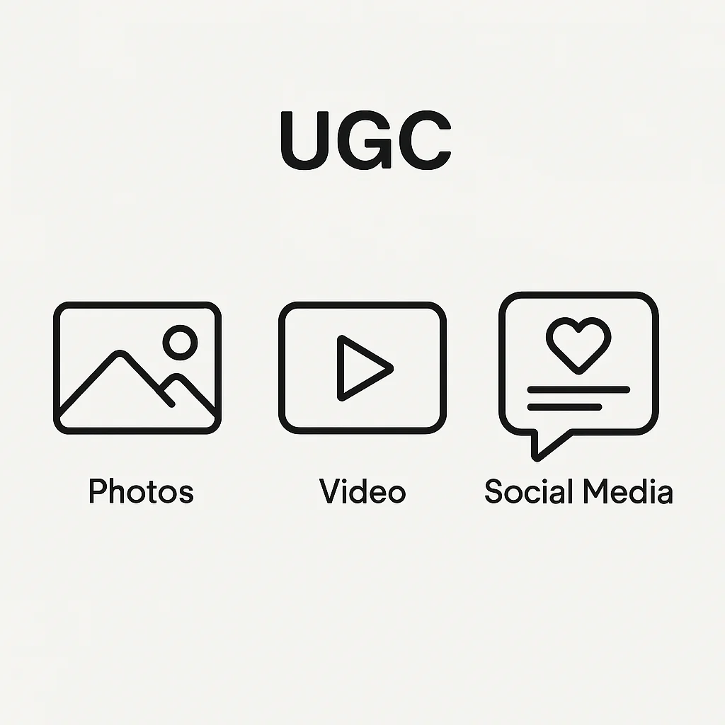 Infographic illustrating different forms of user-generated content including photos, videos, and social media posts.