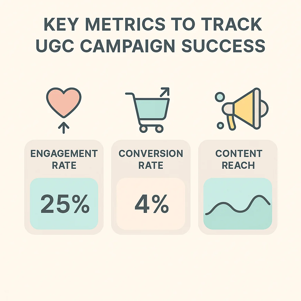 Infographic detailing key metrics for measuring the success of UGC campaigns, including engagement rates and conversion rates.
