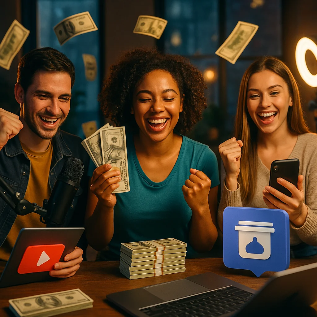 UGC creators earning money through ad revenue, brand partnerships, and subscription models.