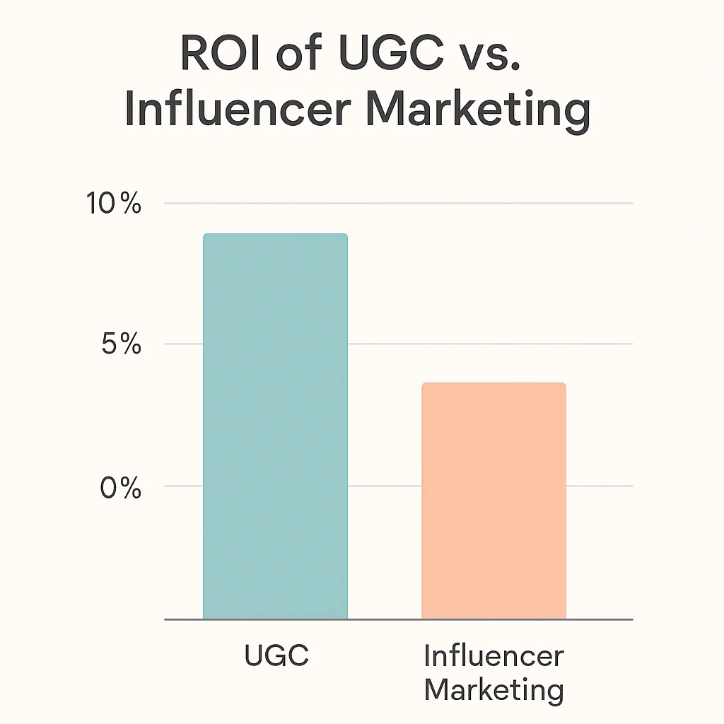 Chart comparing the ROI of UGC and influencer marketing, highlighting cost comparison, engagement metrics, and long-term brand loyalty.