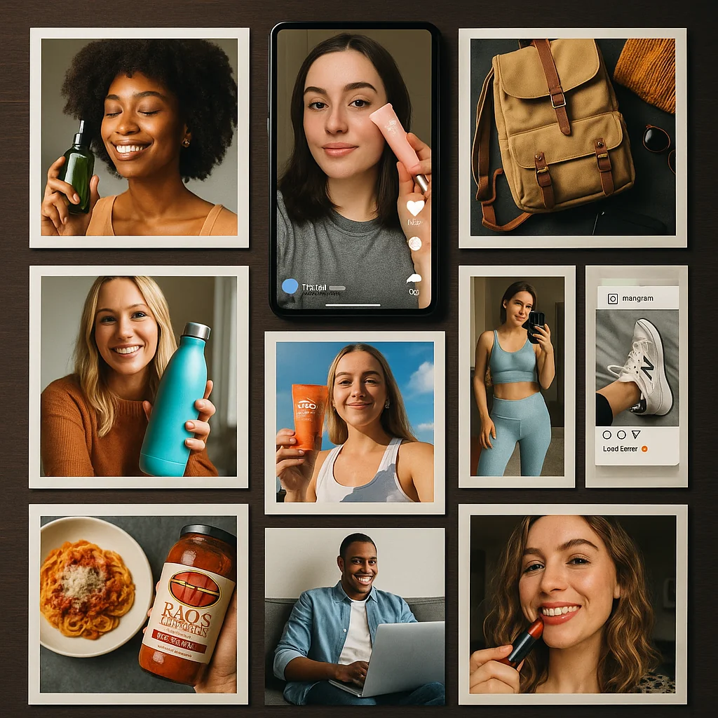 Collage of successful UGC campaigns from various brands, showcasing user-generated photos, videos, and social media posts.