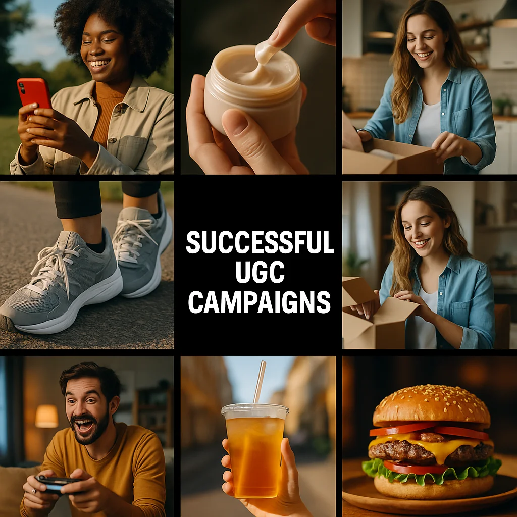Collage of successful UGC campaigns from different brands, showcasing diverse content types and their impact.