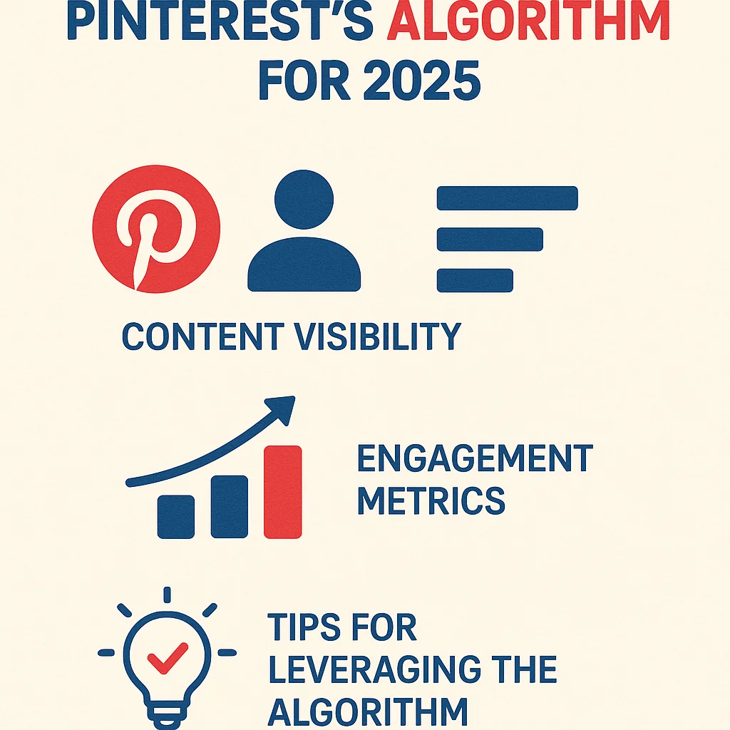 Infographic showing the key changes in Pinterest's algorithm in 2025 and tips for leveraging these changes.