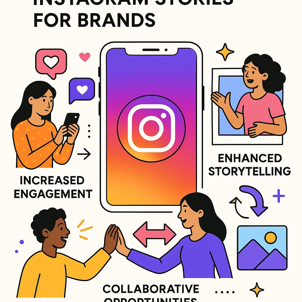 Illustration showing the benefits of using Instagram Storylines for brands, including increased engagement and enhanced storytelling.