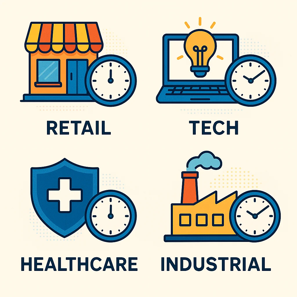 Illustration showing optimal Facebook posting times for different industries.